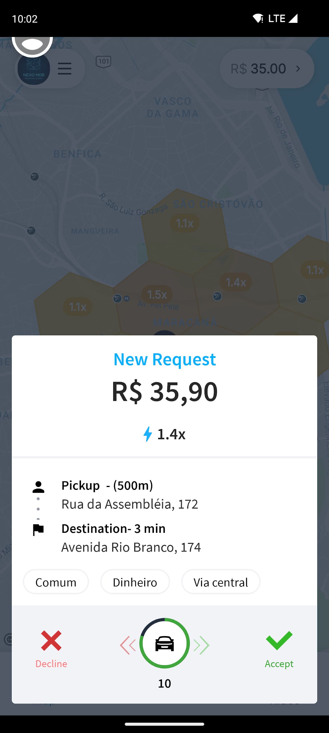 Tela 3 do aplicativo Nexo Viagens para motoristas